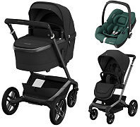 Детская коляска Maxi-Cosi Fame 3 в 1 с автокреслом CabrioFix Essential green Twillic Black/Черный