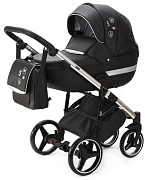 Детская коляска Adamex Cortina Deluxe 3 в 1 CT334/A (ЧЕРН.КОЖА+СЕРЕБ.ОТДЕЛКА+ХРОМ РАМА)