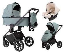 Детская коляска Peppy Monaco 3 в 1 с автокреслом Rise Milk Mint (мятный), рама черная