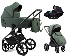 Детская коляска Peppy Monaco Thermo 3 в 1 с автокреслом Verona Black Green (зеленый), рама серо-коричневая