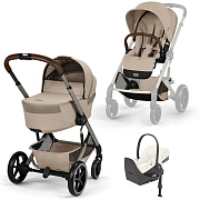 Коляска Cybex Balios S Lux Fold Cot TPE Cloud T Off White Plus Base T 4 в 1 Almond Beige с дождевиками