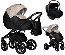 Детская коляска Indigo Mio Eco 3 в 1 с автокреслом Avionaut Cosmo Black 04 черная кожа+св.бежевая кожа