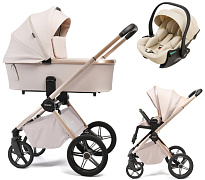 Детская коляска Peppy Monaco Plus 3 в 1 с автокреслом Jet Beige Beige (бежевый), рама беж, шлифованный алюминий