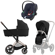 Коляска 3 в 1 Cybex Priam IV Rosegold complete и автокресло Aton B2 i-Size Bay Blue Sepia Black