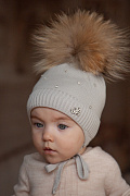 Шапочка НаследникЪ Выжанова с мех. помпоном на завязках НВ1007 муссон 38