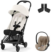 Коляска Cybex Coya Matt Black Frame Cloud T i-Size Cozy Beige Plus 2 в 1 Off White с дождевиком и бампером