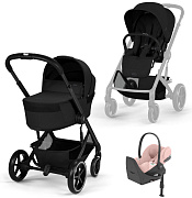 Коляска Cybex Balios S Lux Fold Cot BLK Cloud T Peach Pink Plus Base T 4 в 1 Moon Black с дождевиками