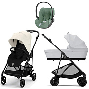 Коляска Cybex Melio Carbon Cloud T i-Size Leaf Green Plus 3 в 1 Canvas White с дождевиком/Fog Grey