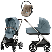 Коляска Cybex Talos S Lux TPE complete Cloud T Cozy Beige Plus 3 в 1 Stormy Blue с дождевиками