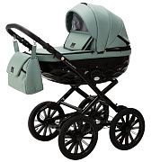 Детская коляска Adamex Chantal Retro Deluxe 3 в 1 C-SA20 (СЕРО-ЗЕЛЕНАЯ КОЖА)