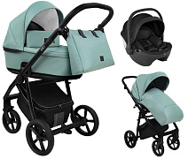 Детская коляска Roan Esso Кожа 3 в 1 с автокреслом Pituso Baesa Pro Black ESSK/214/1 Misti Mint/Grey/руч.Черный