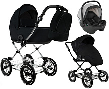 Детская коляска Roan Bass Next Classic d12 2.0 3 в 1 с автокреслом Pituso Baesa Pro Black,Beige Canopy BNC/85/2 Caviar/Black/руч.Cappuccino