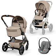 Коляска Cybex Balios S Lux Fold Cot TPE Cloud G3 Stone Grey Plus 3 в 1 Almond Beige с дождевиками
