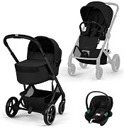 Коляска Cybex Balios S Lux Fold Cot BLK Aton S2 Moon Black 3 в 1 Moon Black с дождевиками