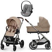 Коляска Cybex Balios S Lux TPE 2025 Cloud G i-Size Stone Grey Plus 3 в 1 Almond Beige с дождевиками