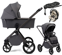 Детская коляска Peppy Monaco Plus 4 в 1 с автокреслом Welldon Crown 2 и базой Antrazit (графитовый), рама серая