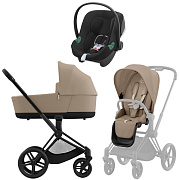 Коляска 3 в 1 Cybex Priam IV Matt Black complete и автокресло Aton B2 i-Size Volcano Black Cozy Beige