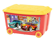 Ящик для игрушек Пластишка на колесах с аппликацией красный