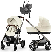Коляска Cybex Balios S Lux TPE complete Cloud T Mirage Grey Plus Base T 4 в 1 Seashell Beige с дождевиками