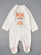 Комбинезон на кнопках интерлок Little Star лисенок-ангел на облачке, крем 74