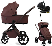Детская коляска Peppy Monaco Plus 4 в 1 с автокреслом Jet Black и базой Burgundy (винный), рама коричневая