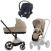 Коляска 3 в 1 Cybex Priam IV Rosegold complete и автокресло Aton B2 i-Size Bay Blue Cozy Beige