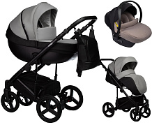 Детская коляска Indigo Tour Eco 3 в 1 с автокреслом Avionaut Cosmo Beige Te02 черная кожа+серая кожа