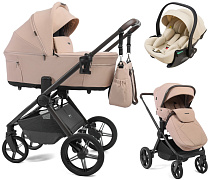 Детская коляска Peppy Soho 3 в 1 с автокреслом Jet Beige Rose (пыльная роза), рама серо-бежевый