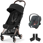 Коляска Cybex Coya Rosegold Frame Aton B2 i-Size Steel Grey 2 в 1 Sepia Black с дождевиком и бампером