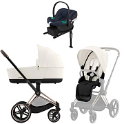 Коляска Cybex Priam IV Rosegold complete Aton B2 Bay Blue Base One 3 в 1 Off White