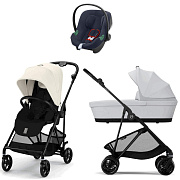 Коляска Cybex Melio Carbon Aton B2 i-Size Bay Blue 3 в 1 Canvas White с дождевиком/Fog Grey