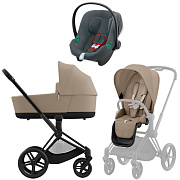 Коляска 3 в 1 Cybex Priam IV Matt Black complete и автокресло Aton B2 i-Size Steel Grey Cozy Beige