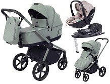 Детская коляска Rant Flex Therm Soft 4 в 1 с автокреслом Miro Beige и базой Forest Green