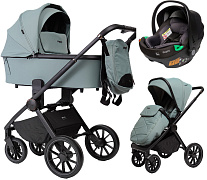 Детская коляска Peppy Monaco 3 в 1 с автокреслом First Mint (мятный), рама черная