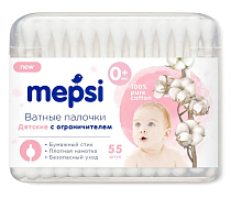 Детские ватные палочки Mepsi с ограничителем, 55 шт