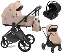 Детская коляска Peppy Soho 3 в 1 с автокреслом Jet Black Rose (пыльная роза), рама серо-бежевый