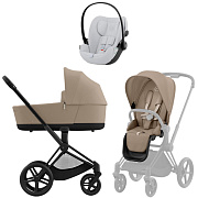 Коляска Cybex Priam IV Matt Black complete и автокресло Cloud G i-Size Fog Grey 3 в 1 Cozy Beige