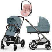 Коляска Cybex Balios S Lux TPE complete Cloud T Peach Pink Plus 3 в 1 Stormy Blue с дождевиками