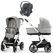 Коляска Cybex Talos S Lux SLV complete Aton B2 Steel Grey 3 в 1 Stone Grey с дождевиками