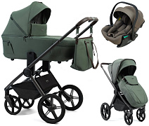 Детская коляска Peppy Monaco Thermo 3 в 1 с автокреслом Jet Brown Green (зеленый), рама серо-коричневая