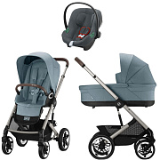 Коляска Cybex Talos S Lux TPE complete Aton B2 Steel Grey 3 в 1 Stormy Blue с дождевиками