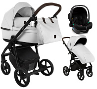 Детская коляска Roan Esso 2025 Кожа 3 в 1 с автокреслом Tutis Elo Lux Black ESSK/215/1 White/Black/руч.Тем.коричневый