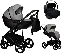 Детская коляска Indigo Tour Eco 3 в 1 с автокреслом Avionaut Cosmo Black Te02 черная кожа+серая кожа