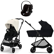 Коляска Cybex Melio Carbon Cloud G i-Size Moon Black Plus 3 в 1 Canvas White/Magic Black с дождевиками