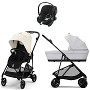 Коляска Cybex Melio Carbon Aton B2 i-Size Volcano Black 3 в 1 Canvas White с дождевиком/Fog Grey
