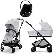 Коляска Cybex Melio Carbon Cloud T i-Size Sepia Black Plus 3 в 1 Fog Grey с дождевиком
