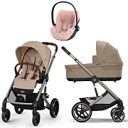 Коляска Cybex Balios S Lux TPE complete Cloud T Peach Pink Plus 3 в 1 Almond Beige с дождевиками