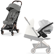 Коляска Cybex Coya Rosegold Frame Cloud T i-Size Platinum White Plus 2 в 1 Mirage Grey с дождевиком и бампером