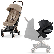 Коляска Cybex Coya Rosegold Frame Cloud T i-Size Sepia Black Plus 2 в 1 Cozy Beige с дождевиком и бампером