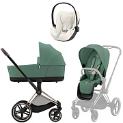 Коляска Cybex Priam IV Rosegold complete Cloud T Off White Plus 3 в 1 Leaf Green